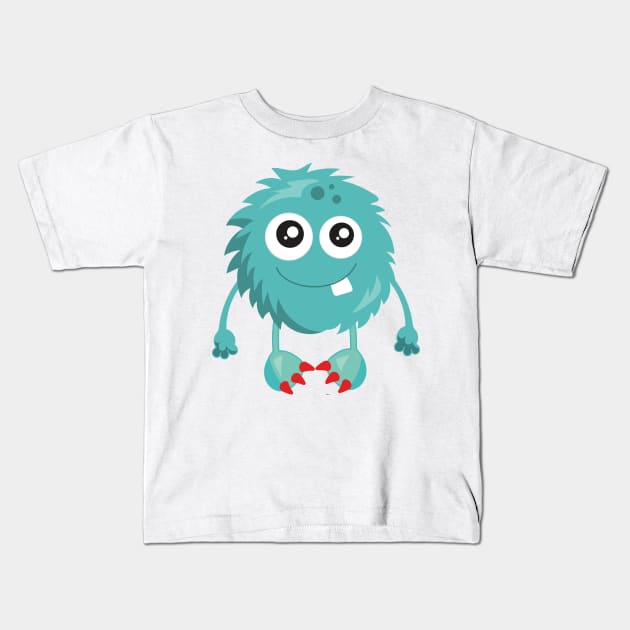 Furry Monster, Blue Monster, Cute Monster, Silly Kids T-Shirt by Jelena Dunčević